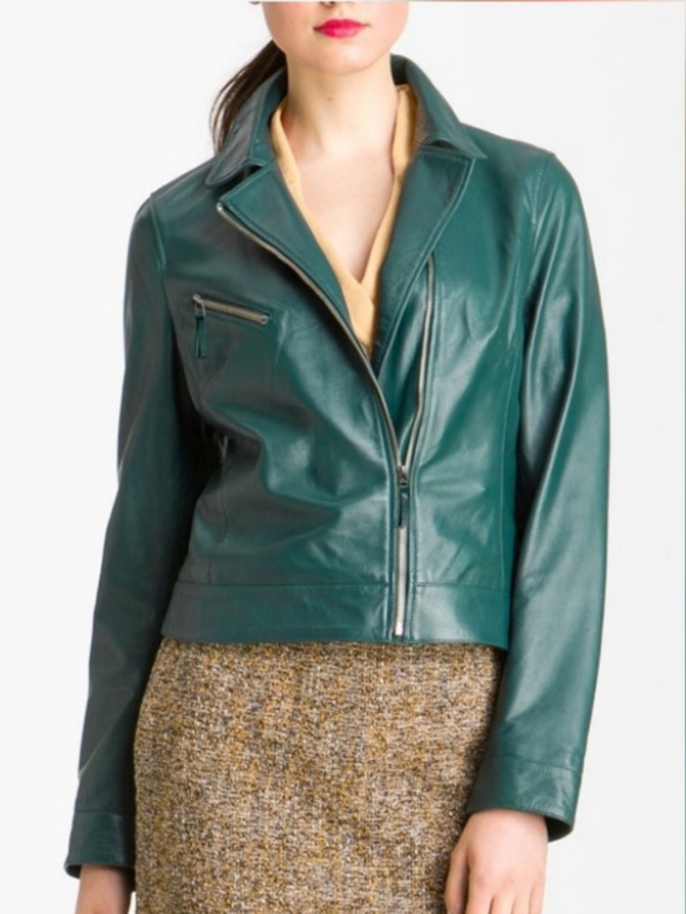 Vintage John Carlisle Genuine Leather Moto Jacket Pthalo Green Deep Teal